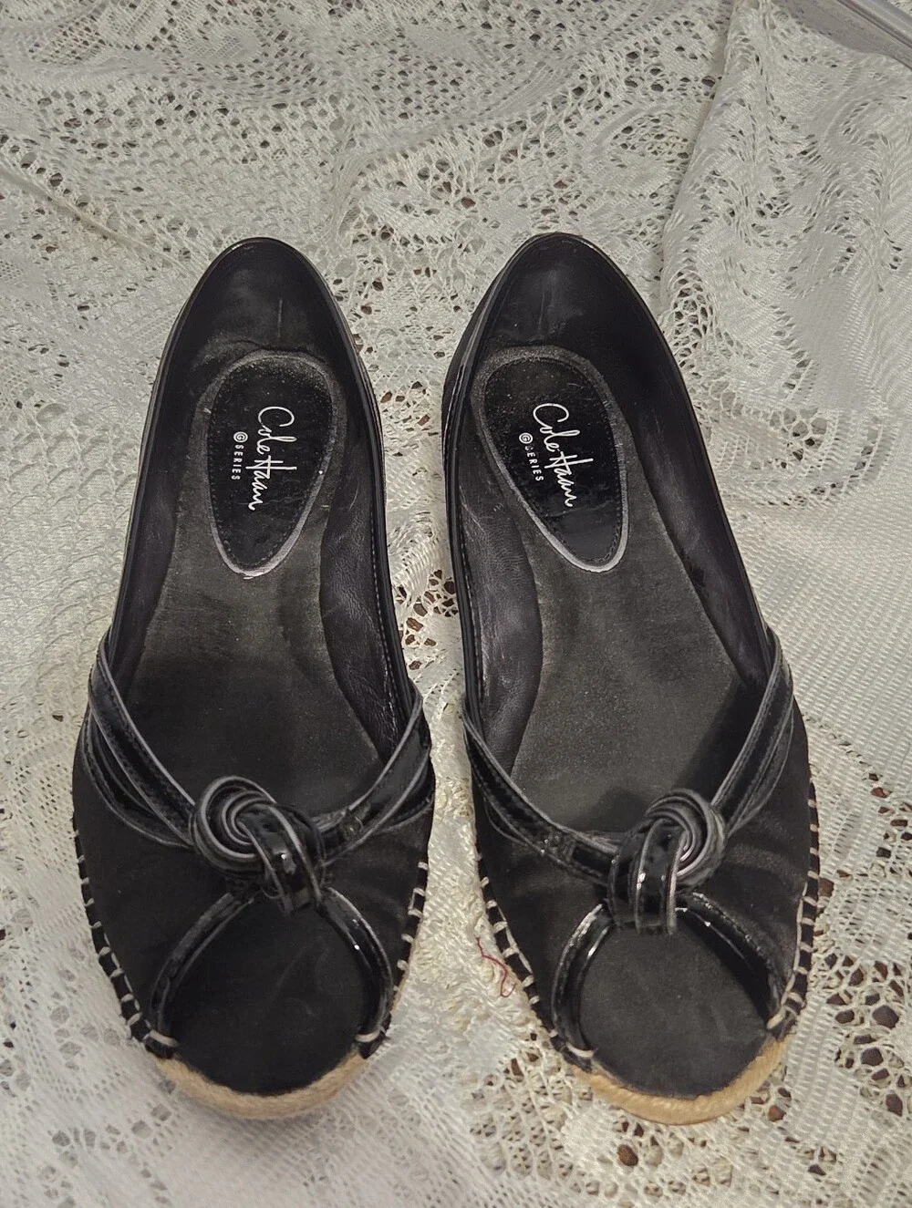 Black Peep Toe Espadrille Sandals Size 6.5